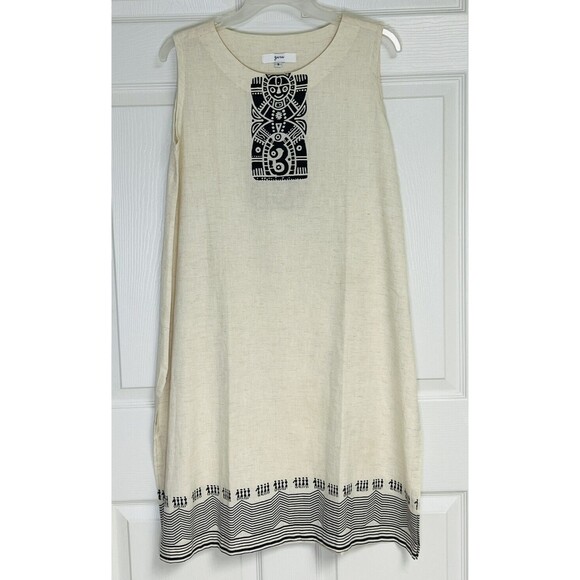 Geru Indian Beige Black Indian Block Print Tribal Tunic Dress Small - Picture 1 of 8